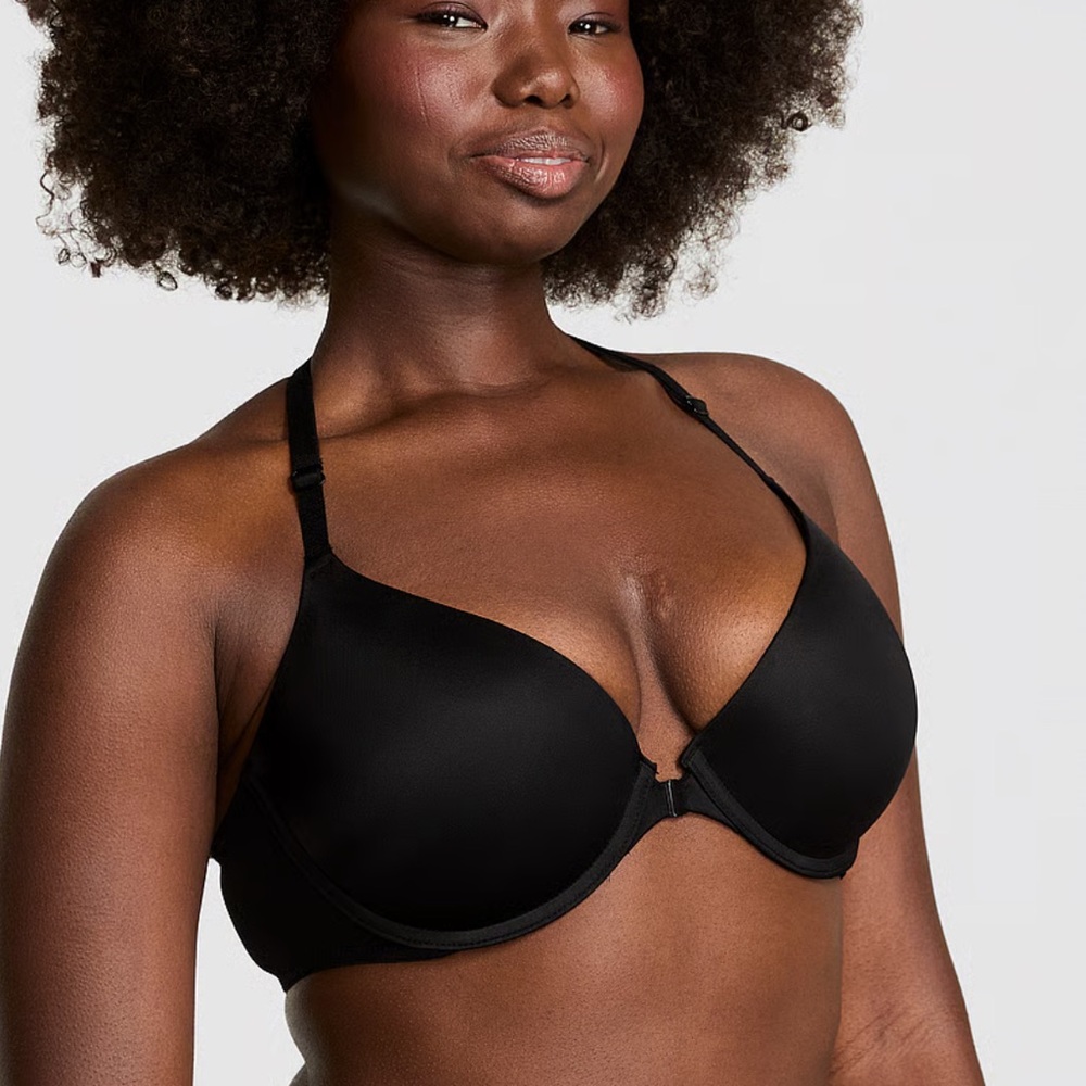 VS PINK Wear Every Where Black Front Close T Back Push Up Bra Size 34 DD